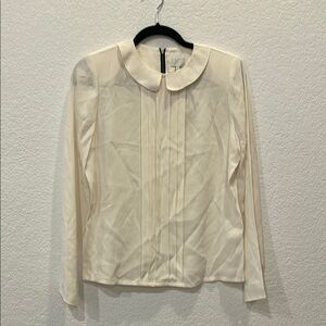 NEW Leith 100% silk Cream Long Sleeve Blouse pleated Peter Pan collar ivory